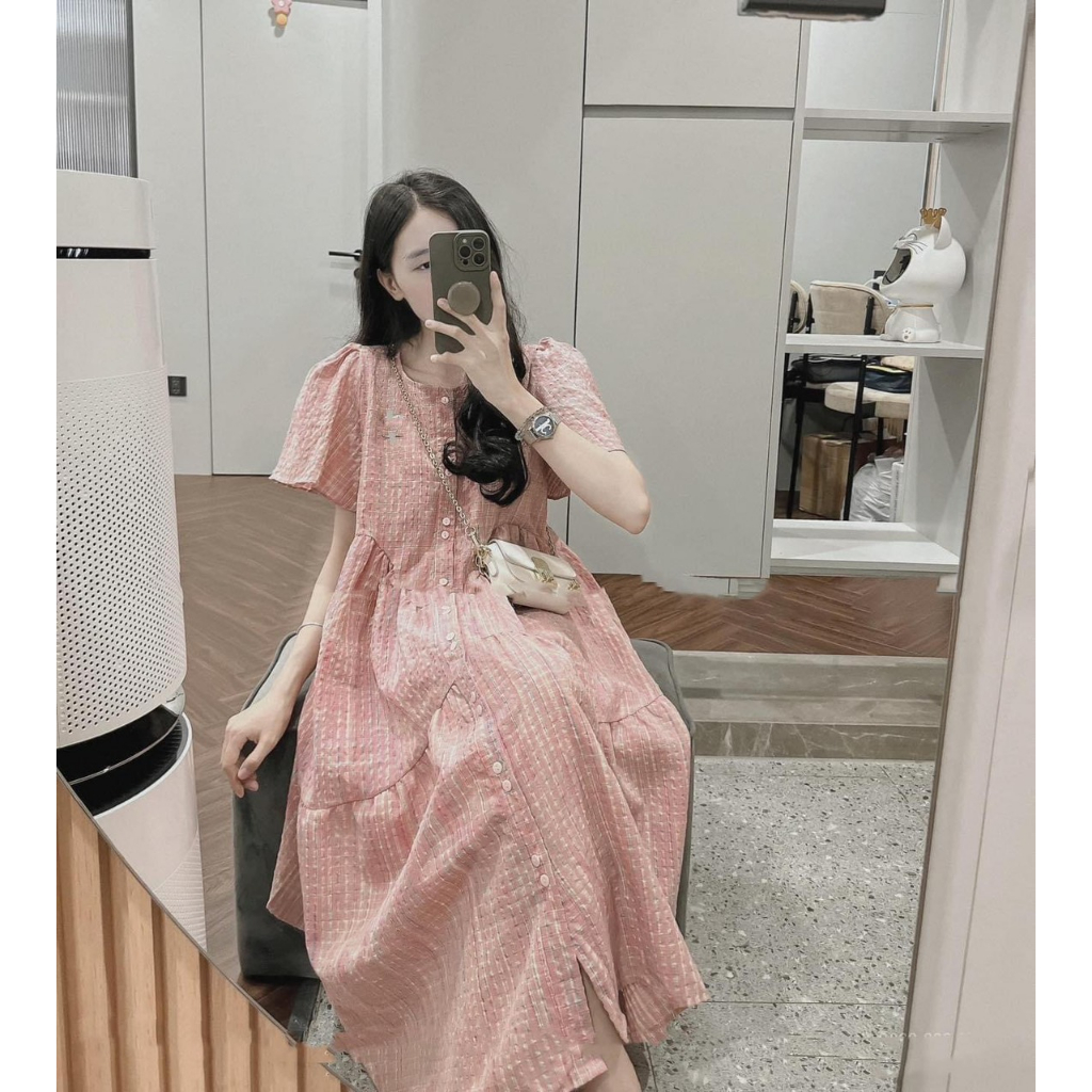 đầm bầu, váy bầu dáng suông có dây rút eo mặc bầu kết hợp sau sinh