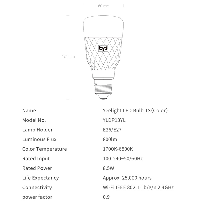 Yeelight Smart LED Bulb 1S1SE Colorful 800 Lumens 8.5W E27 Lemon Smart