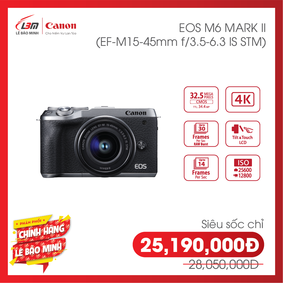 Trả góp 0% Máy Ảnh Canon EOS M6 MARK II EF-M15-45MM F 3.5-6.3 IS STM -