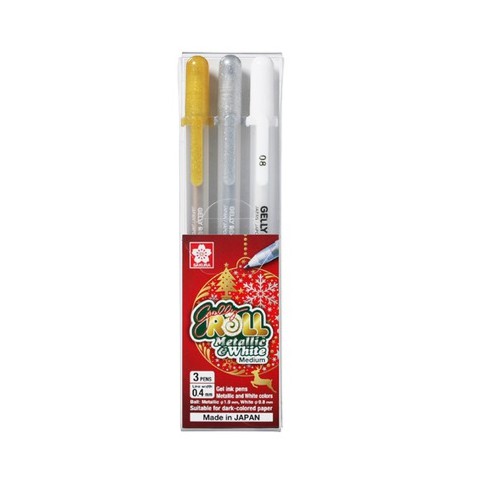 Bộ 3 bút gelly roll trắng, vàng, bạc , gelly roll white, gold, silver-dụng cụ vẽ tâm tâm