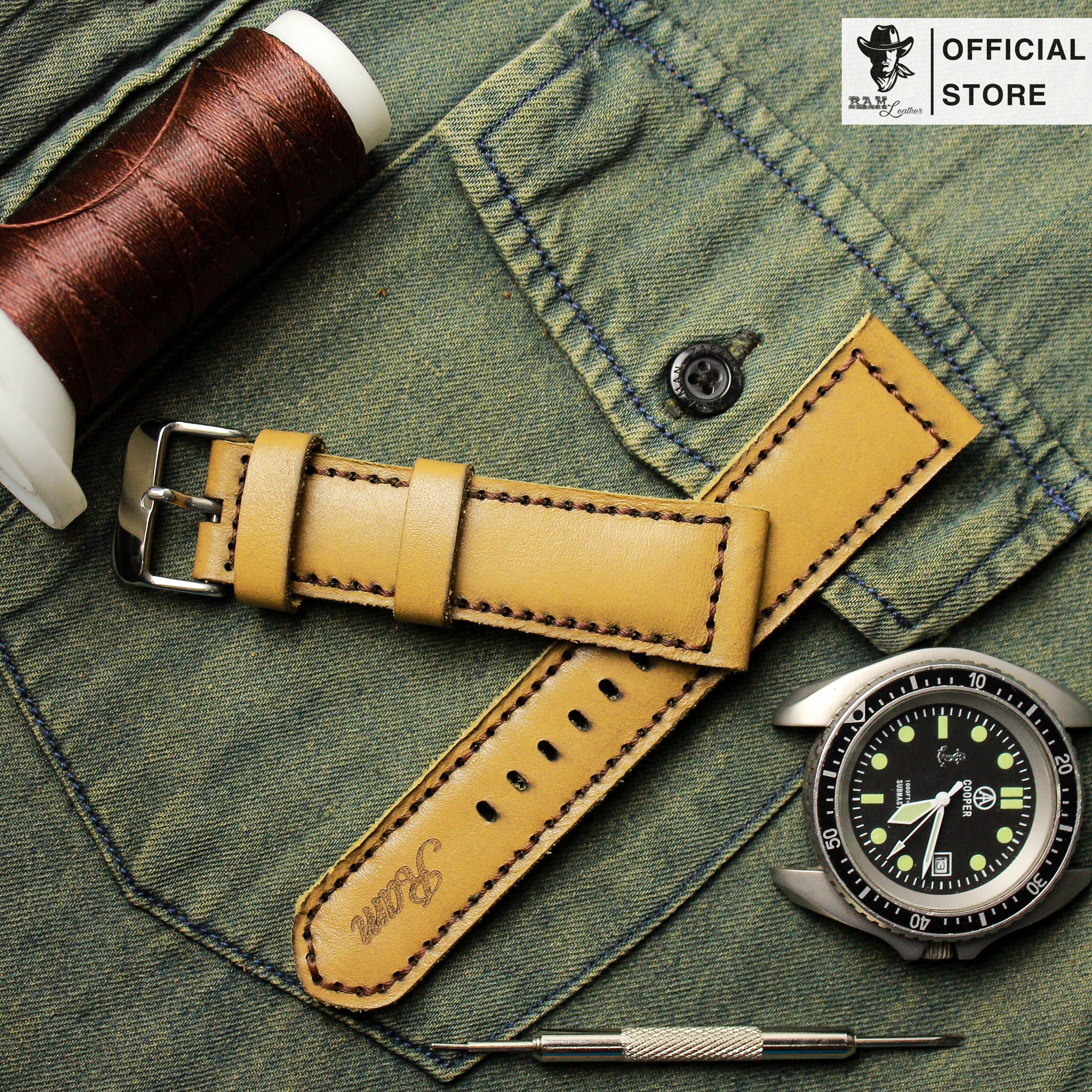 Dây da đồng hồ Siêu bền Da Bò Bản Bền Đẹp RAM Leather Classic 1983 Chính Hãng RAM Leather