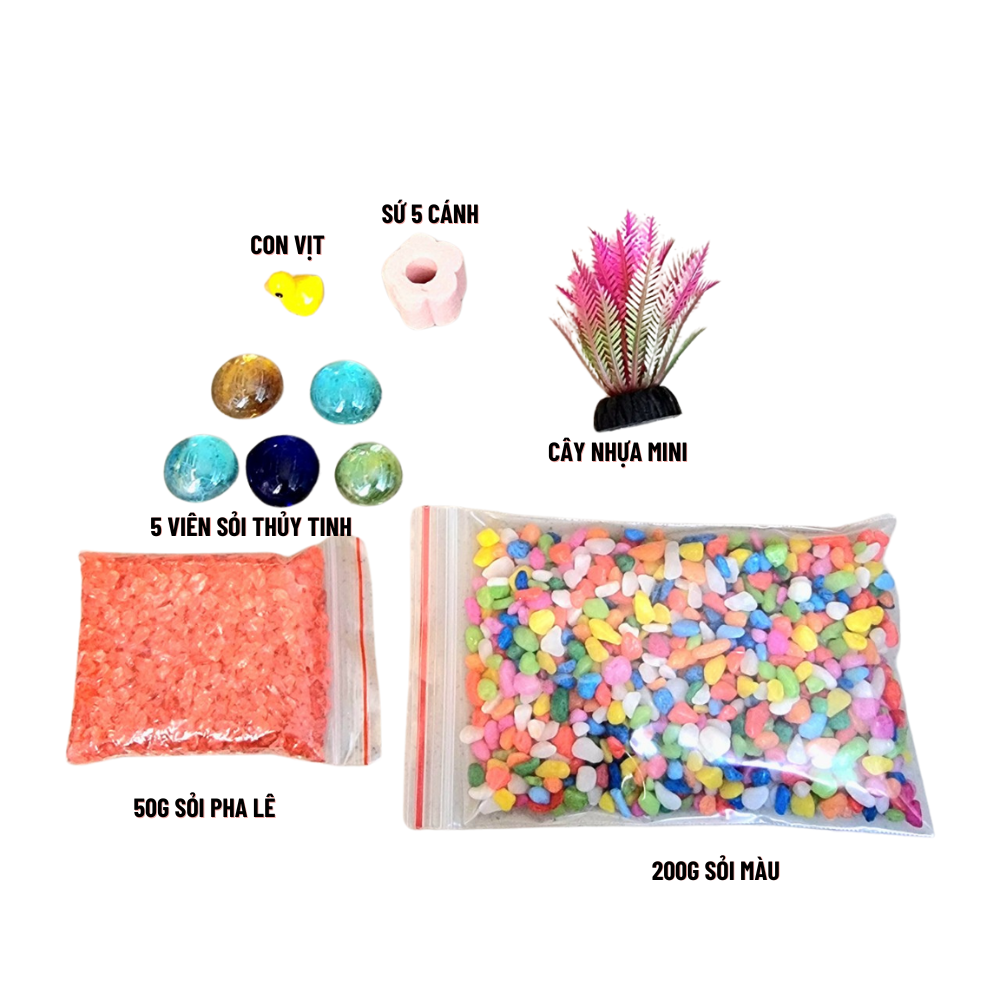Bộ trang trí bể cá mini SỎI PHA LÊ cho bể cá mini dưới 15cm