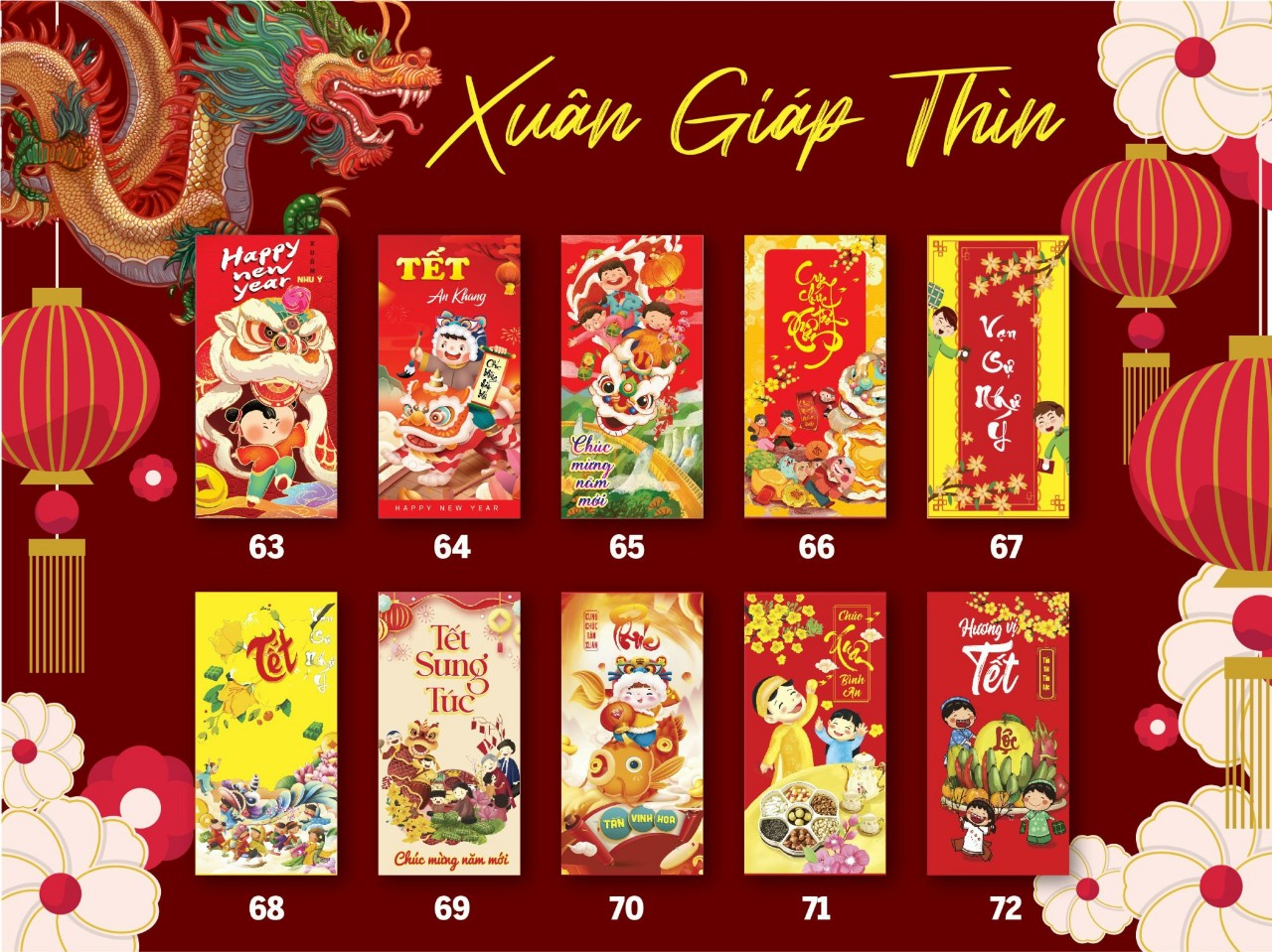 COMBO 10 BAO LÌ XÌ TẾT 2024 KÈM TÚI BÓNG