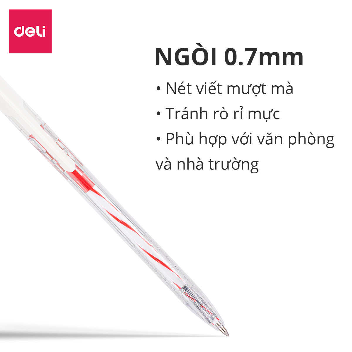 Bút Bi Xanh Đen đầu bấm Deli, bút bi đầu bấm mực xanh/đen ngòi 0.7mm, bút gel bút viết học sinh văn phòng -  EQ24