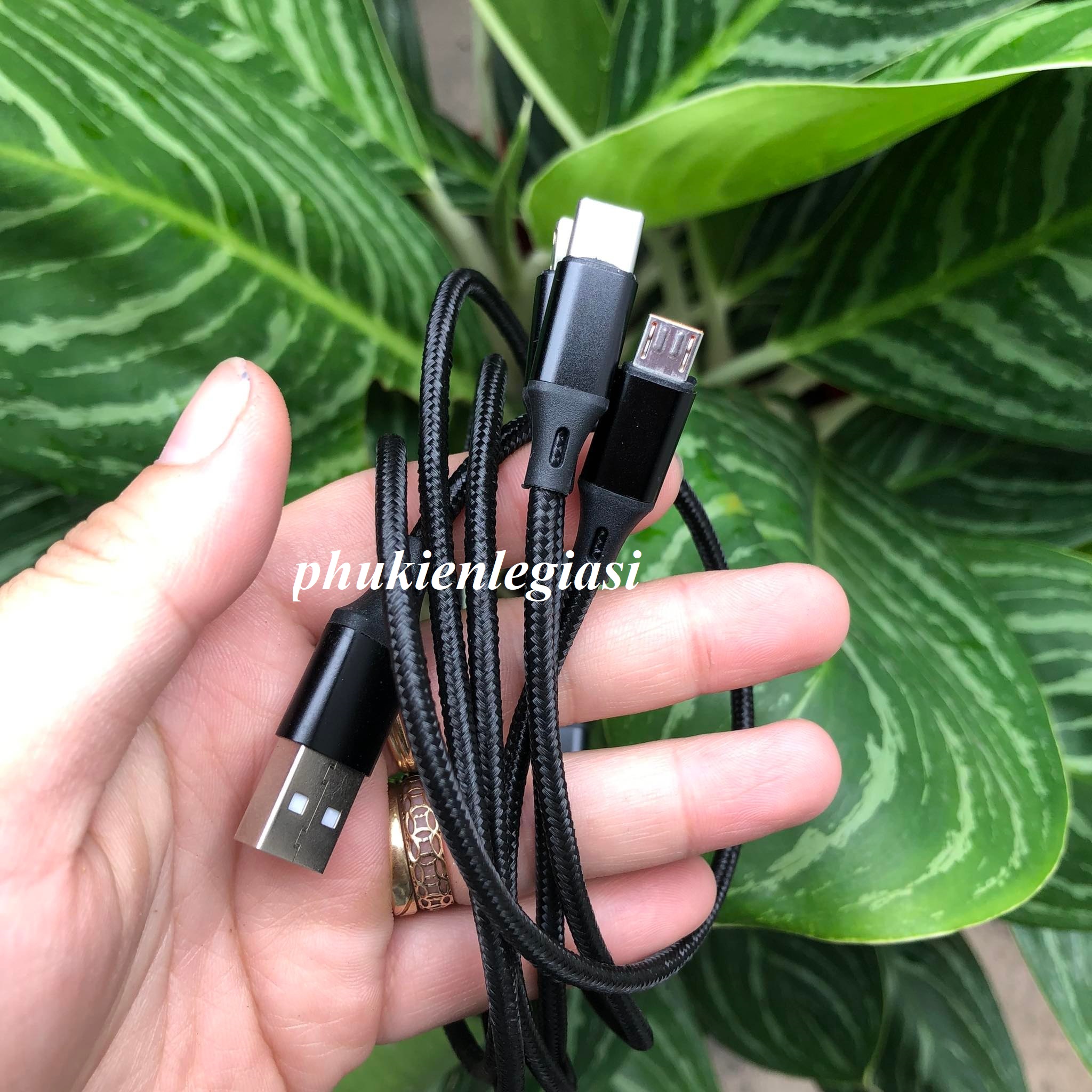 Cáp sạc dây dù 3 đầu Type C, Micro usb, Lightning(Iphone)