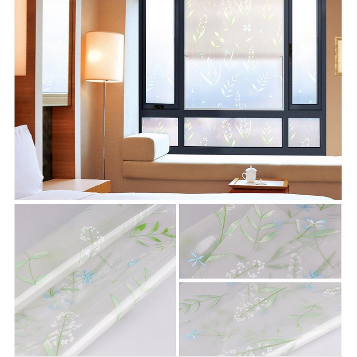 Decal giấy dán kính hoa lá cỏ khổ rộng 0.45m