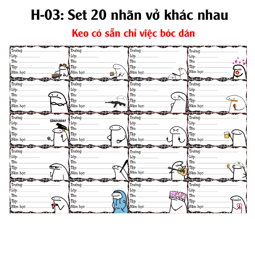 Nhãn vở Meme Người Que - Nhãn dán Meme Meme Người Que (set 20 nhãn vở)