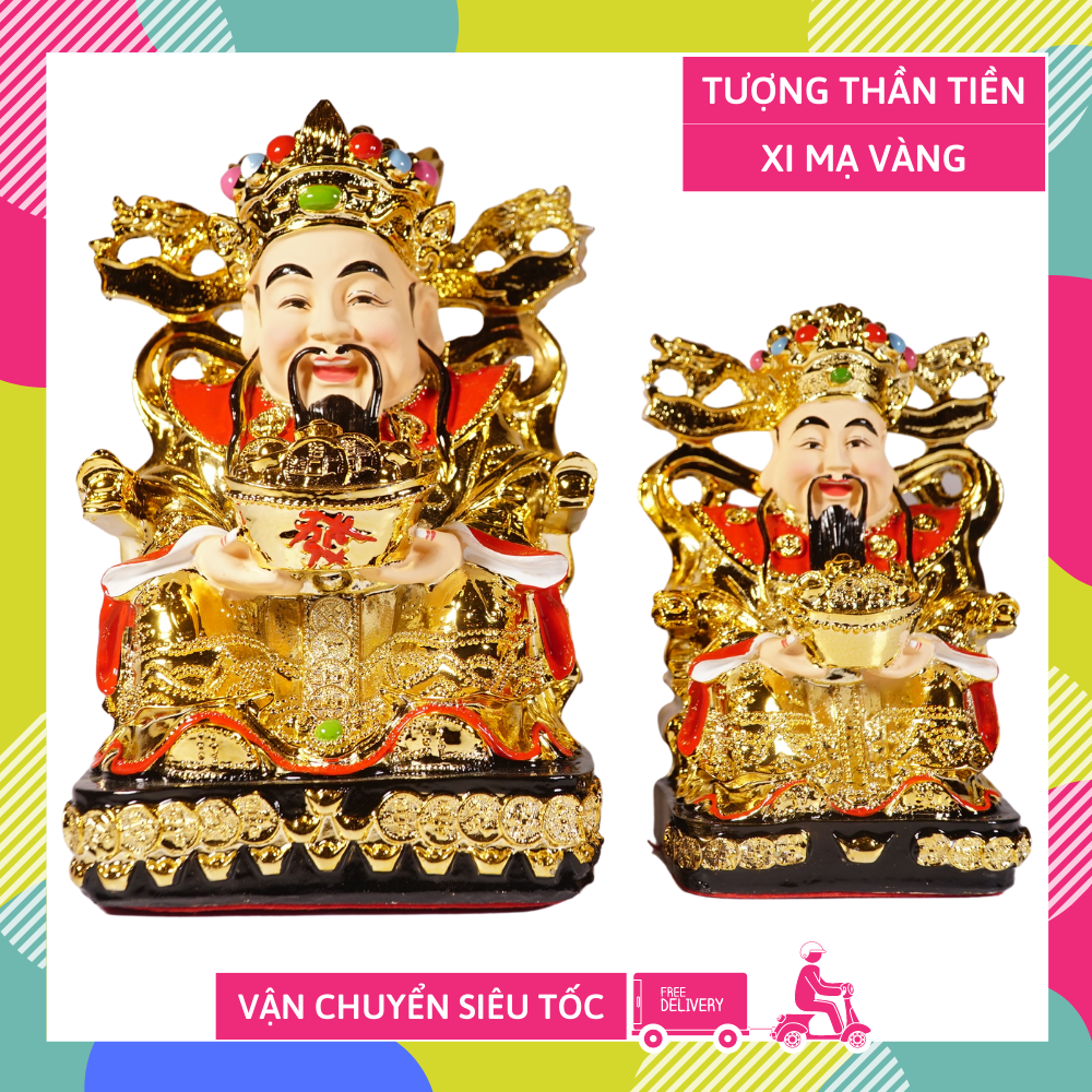 Tượng Thần Tiền Thần Tài xi mạ vàng chiêu tài cầu lộc đẹp rực rỡ - Nhiều cỡ