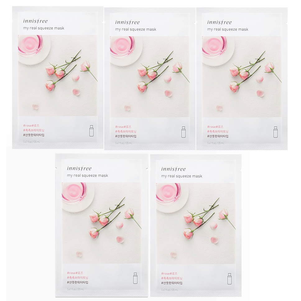 [HCM]Combo 5 Mặt Nạ Chiết xuất Hoa Hồng Innisfree Its Real Squeeze Mask Rose mẫu mới