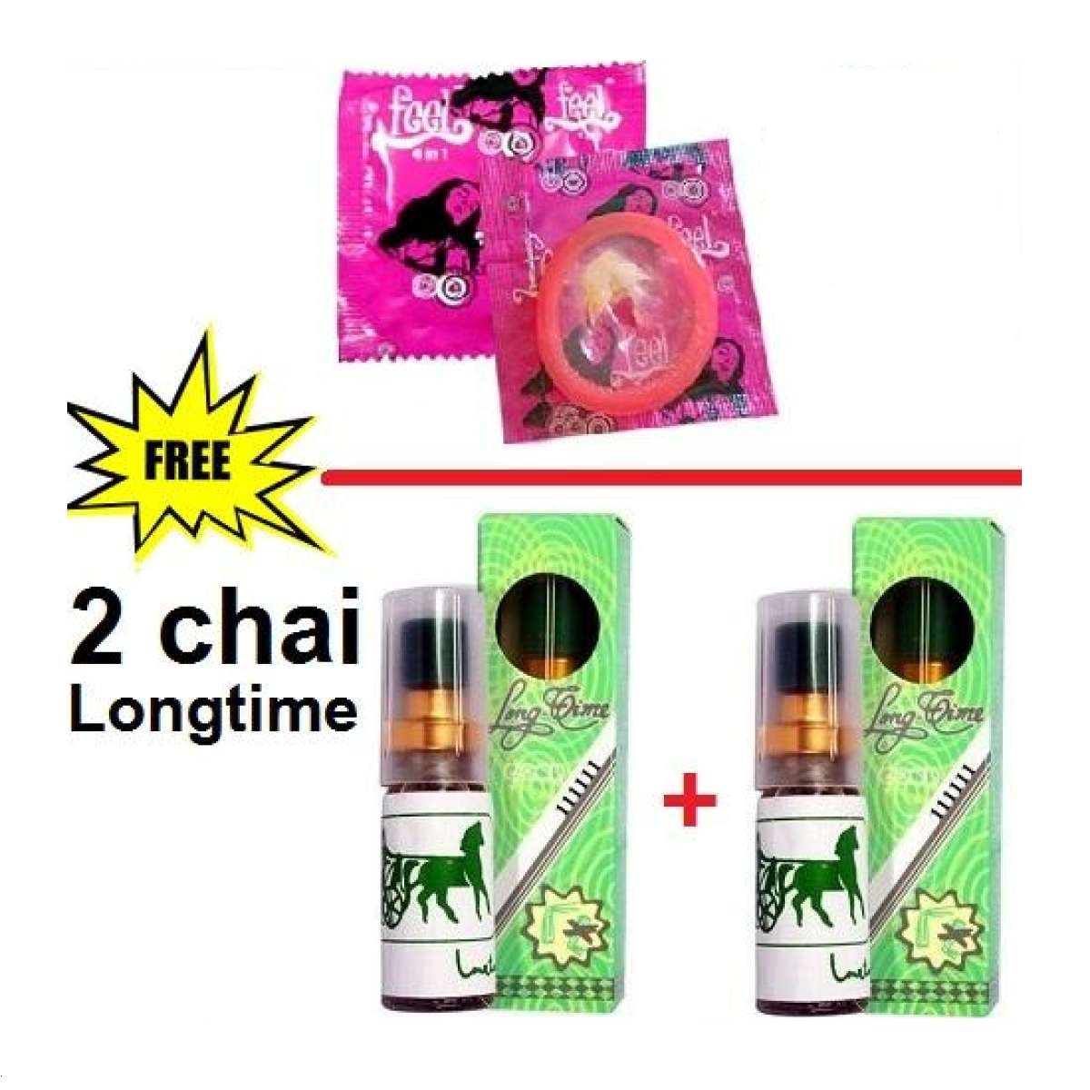 [Mua 1 Tặng 2] Bao cao su Feel 4in1  (1Bcs).Tang 2 Chai Xịt Longtime Chống Xuất Tinh Sớm (5ml).