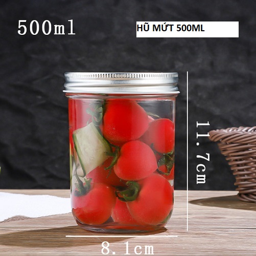 Hũ thủy tinh, hũ mứt trơn - nắp nhôm 500ml