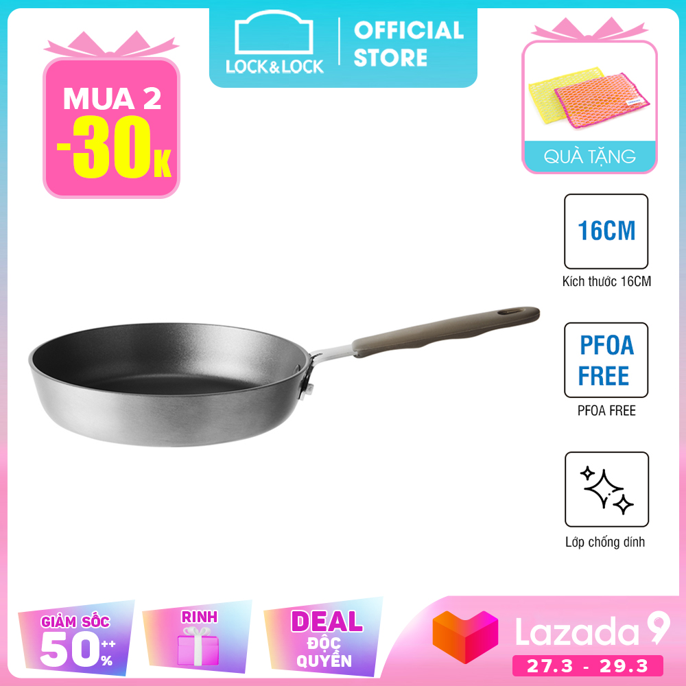 >> BÁO GIÁ CHẢO CHIÊN LOCK | Shopee Lazada Sendo Tiki mới nhất 30 LHD1163 - Chảo chiên Lock&Lock Handycook có tay cầm 16cm - Màu xám