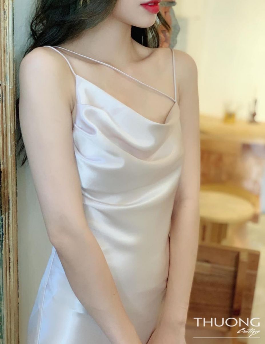 Đầm Maxi Phi Lụa Dây Kiểu (NUDE+TRẮNG)
