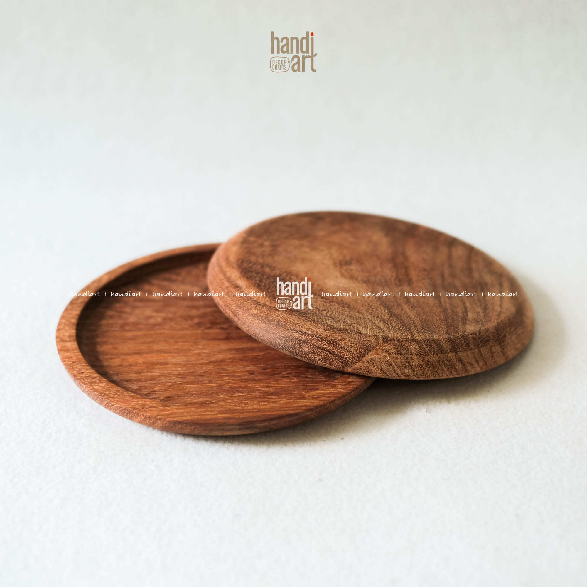 Đĩa gỗ đỏ tròn handmade, Đĩa đựng thức ăn