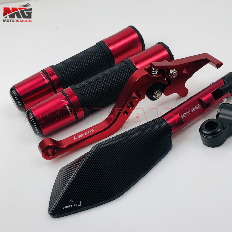 COMBO Bộ bao tay gù ý + 1 tay thắng đĩa + 1 gương chiếu hậu 5 cạnh cao cấp màu đỏ motorsaigon