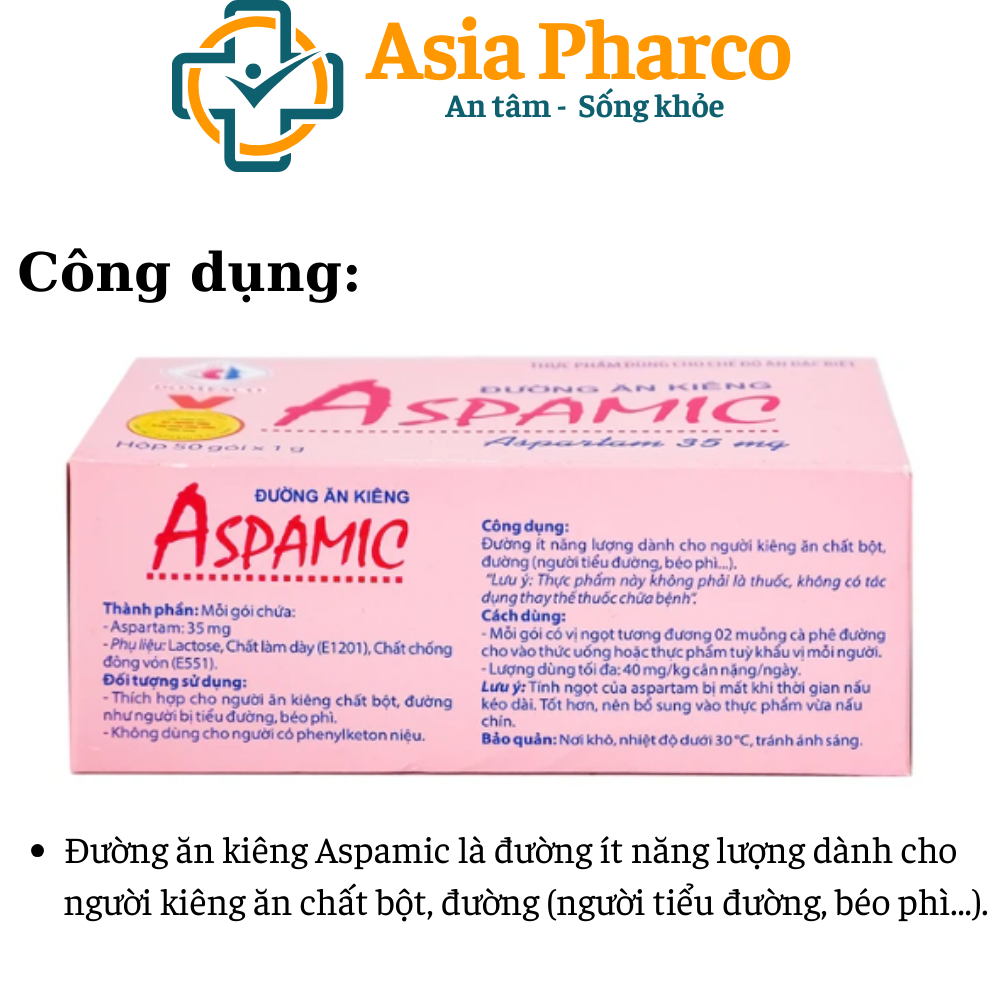 Đường ăn kiêng Aspamic Domesco hộp 100 gói