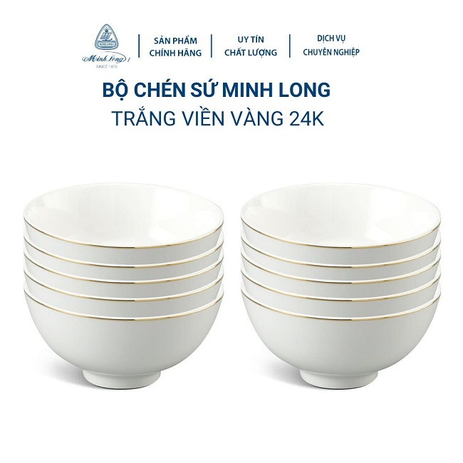 Bộ 10 chén sứ Minh Long viền vàng 24 - chén sứ minh long viền vàng