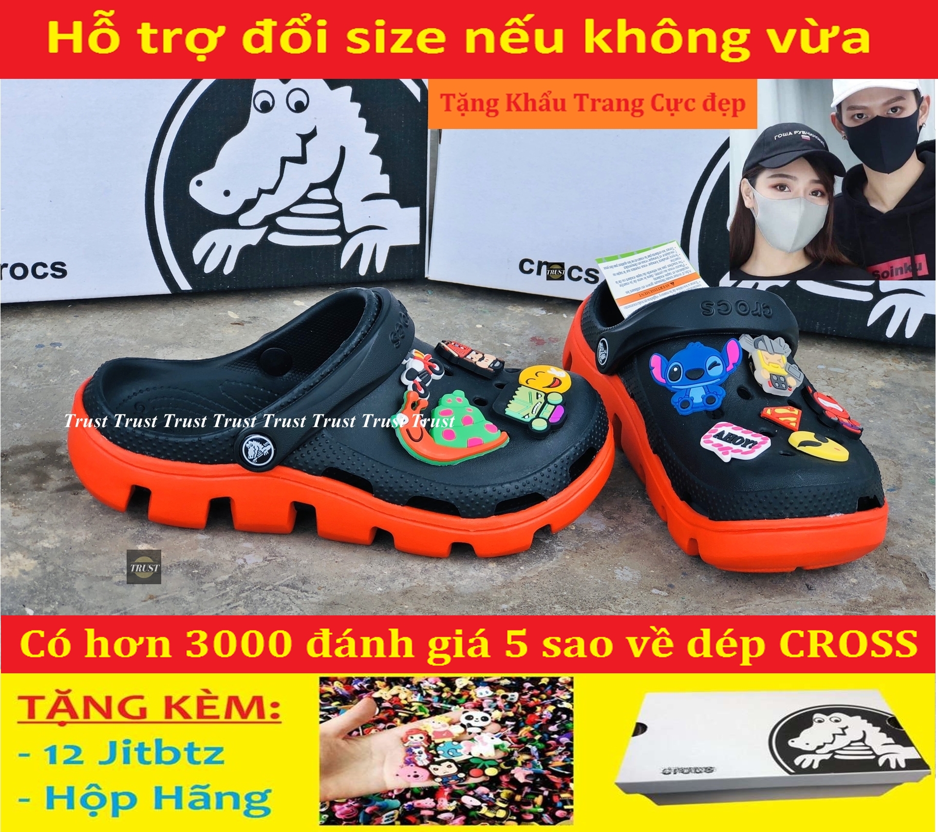 Dép sục Cross du.et quai ngang nam và nữ màu đen đế đỏ, cá tính siêu nhẹ đi mưa đi nắng thoải mái chống trơn trượt, có nhiều lỗ thoát hơi thông thoáng, tặng kèm 10 jitbitz và hộp hãng - có hình thật và video tự quay