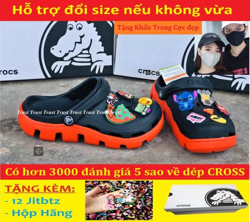 Dép sục Crocs duet quai ngang nam và nữ màu đen đế đỏ, cá tính siêu nhẹ đi mưa đi nắng thoải mái chống trơn trượt, có nhiều lỗ thoát hơi thông thoáng, tặng kèm 12 jitbitz và hộp hãng - có hình thật và video tự quay giá rẻ