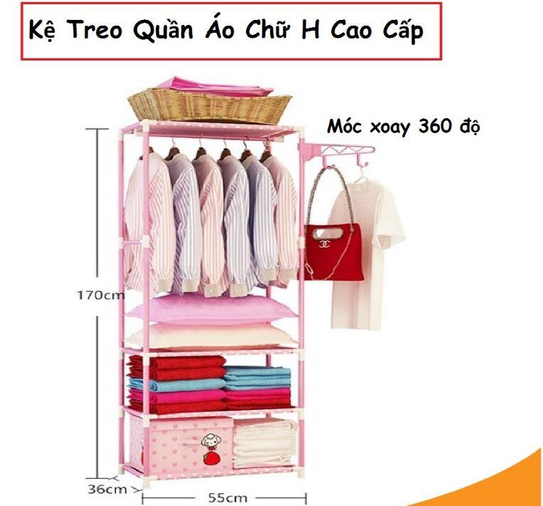 Tủ Quần Áo, Tủ treo quần áo chữ H, Kệ treo quần áo chữ H gọn nhẹ - tiện dụng, Chất Liệu Khung Sắt Tĩnh Điện, Thiết Kế 4 Tầng Rộng Rãi Để Nhiều Đồ, chất liệu an toàn.