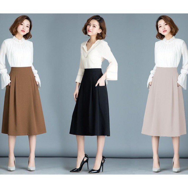 Chân váy công sở dài qua gối  xu hướng thời trang Hàn Quốc vừa đẹp vừa  sang  Moon Store