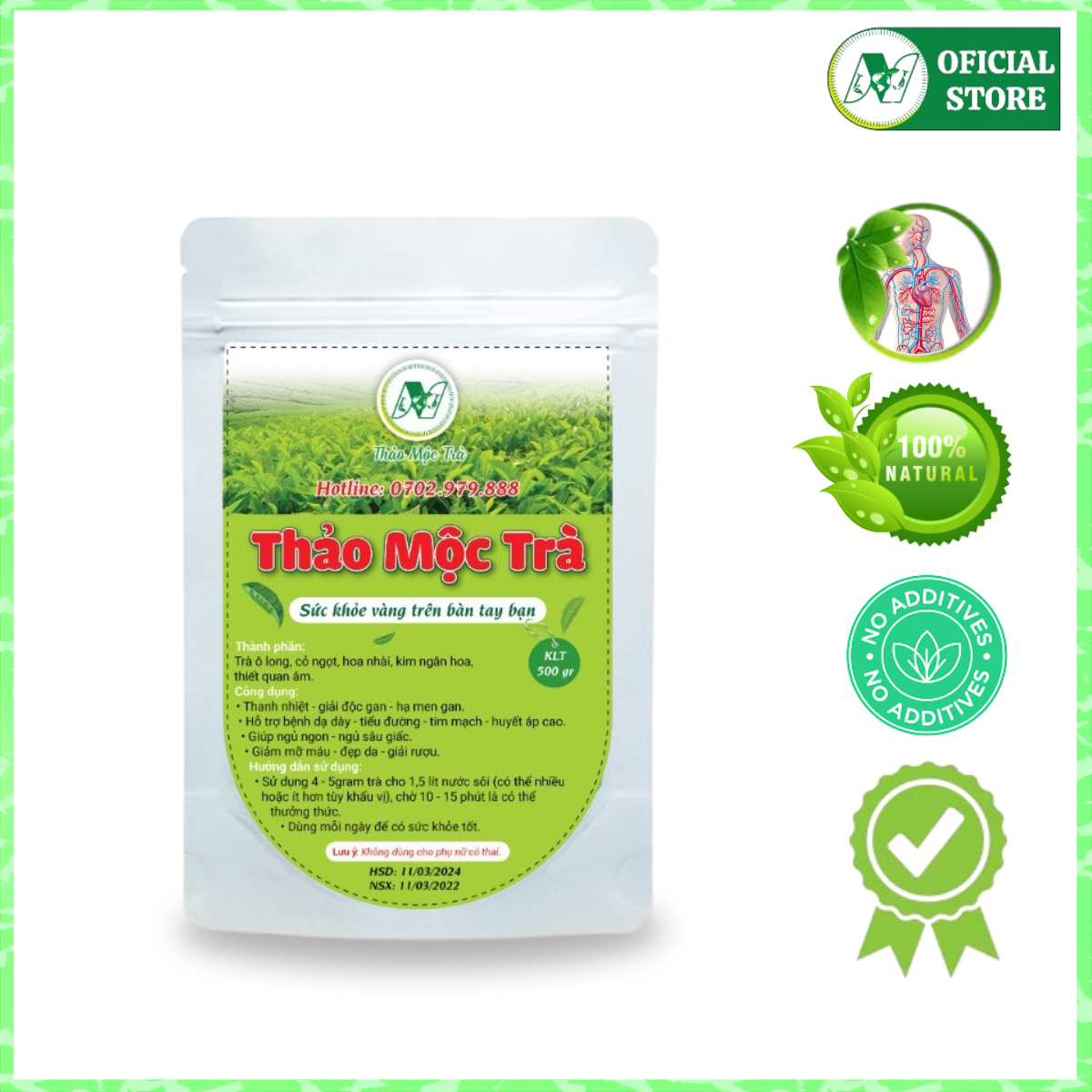 Thảo mộc trà 500gr, thanh nhiệt, giải độc, hạ men gan, tim mạch, huyết áp cao, trà thảo mộc