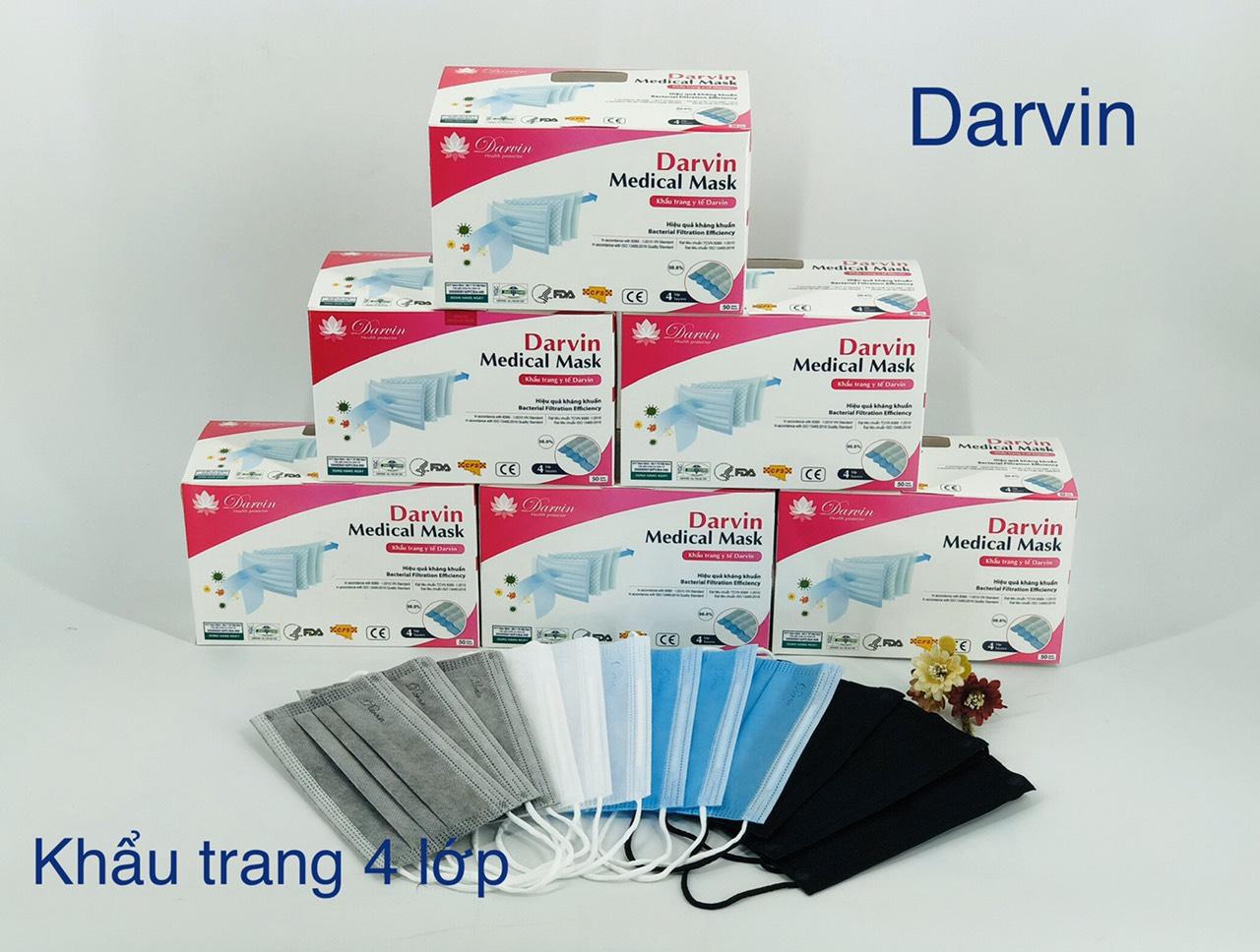 COMBO 7  HỘP KHẨU TRANG Y TẾ  DARVIN 4 LỚP