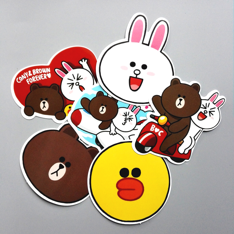 sticker Gấu Thỏ Line set 30 đến 100 Brown and Cony hình dán có ép lụa