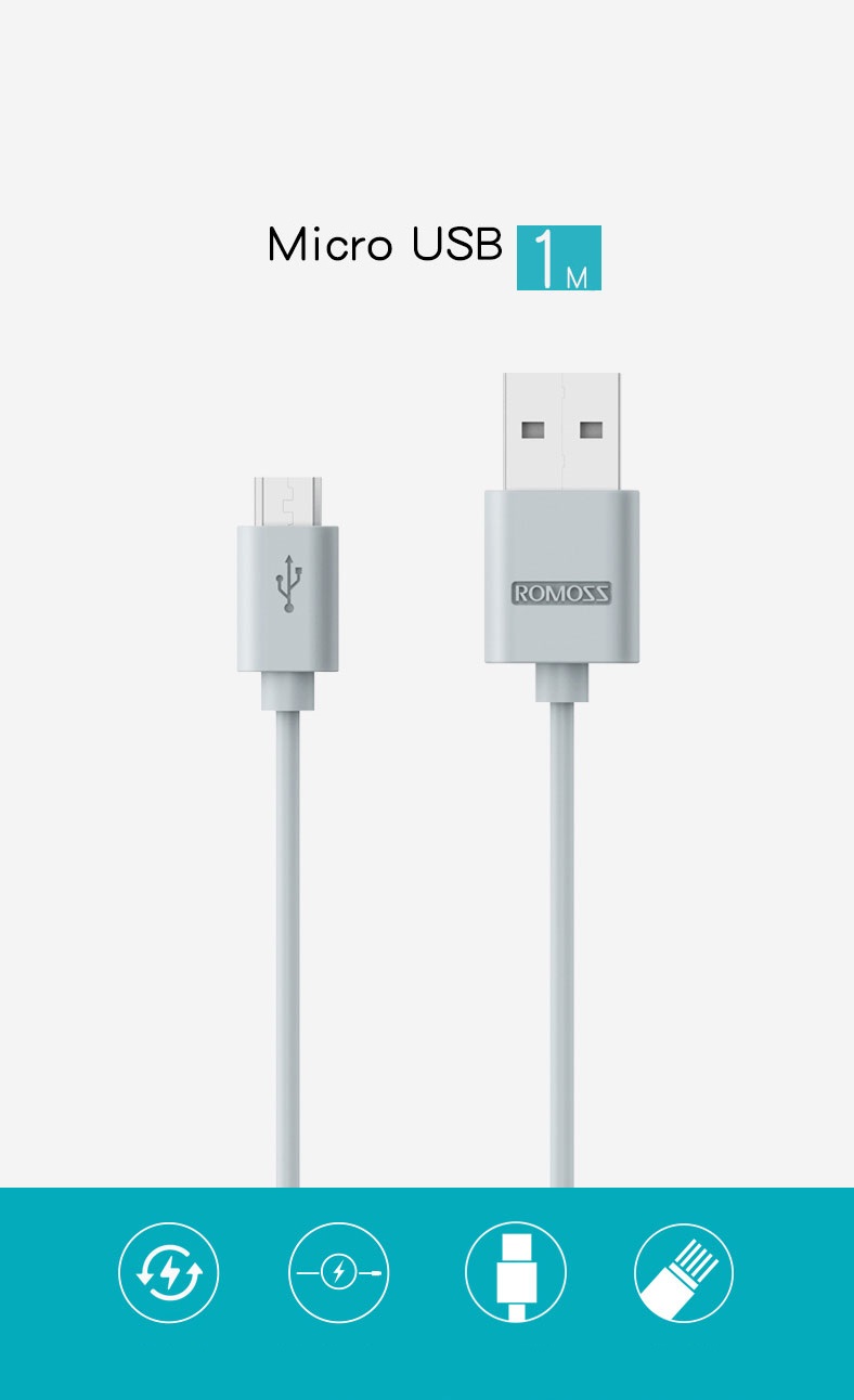 Cáp sạc Romoss CB05 Micro USB V8/2.1A (Trắng) Loại Dài 1m và Dài 0.3m