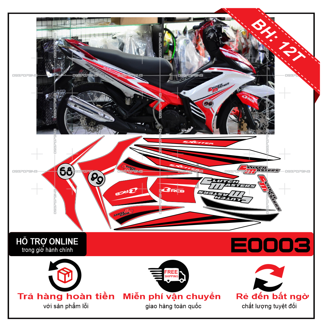 TEM XE EXCITER 2011 135 (TEM RỜI EXCITER 2011) TRẮNG ĐỎ