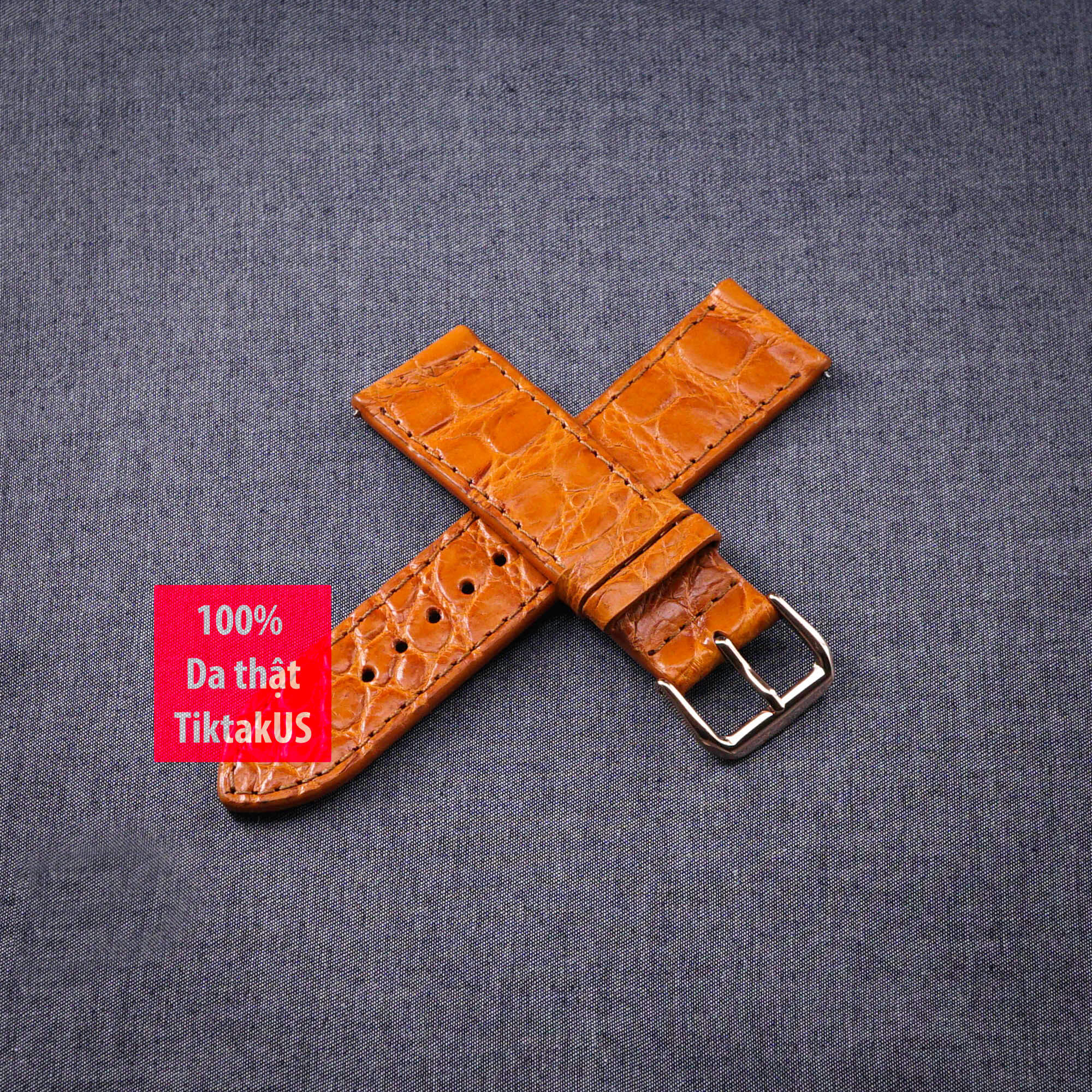 [HCM]Dây đồng hồ nam da cá sấu thật khóa mạ vàng Gold Tiktakus - Nhiều màu đủ Size 18mm-19mm-20mm-21mm-22mm