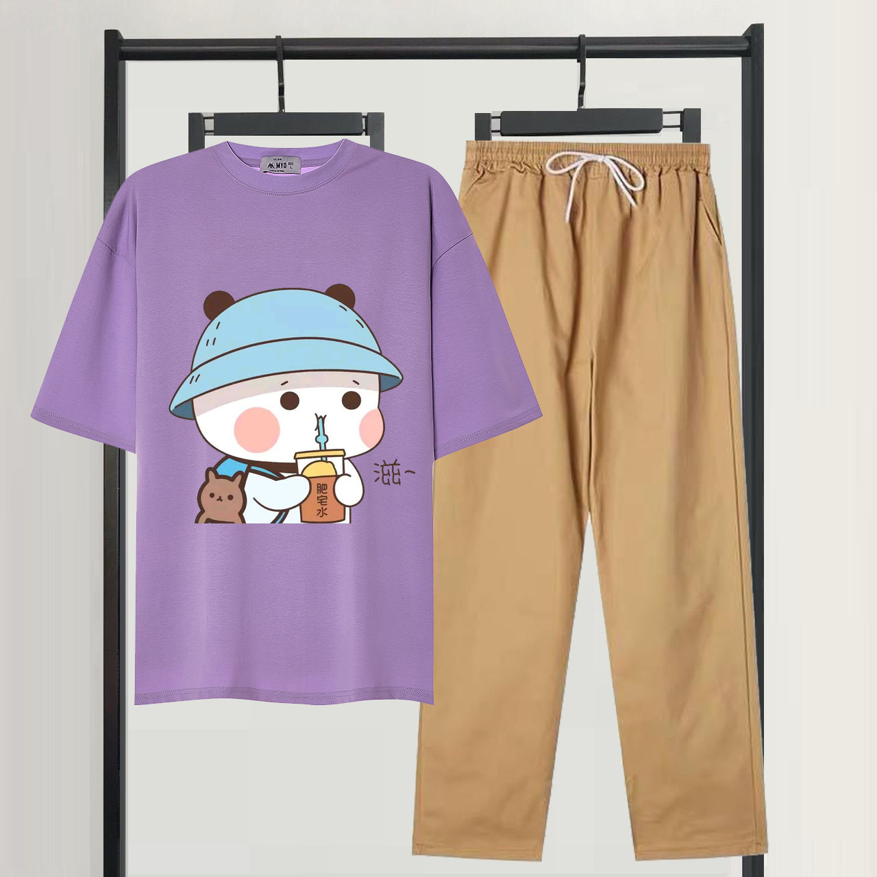 [SIÊU CHẤT 04] Sét Bộ Đồ Quần Áo Nữ Mặc Đi Chơi Áo Cotton In 3D Hình Bé Nằm Mơ Dễ Thương Kèm Quần Jogger Kaki Cá Tính