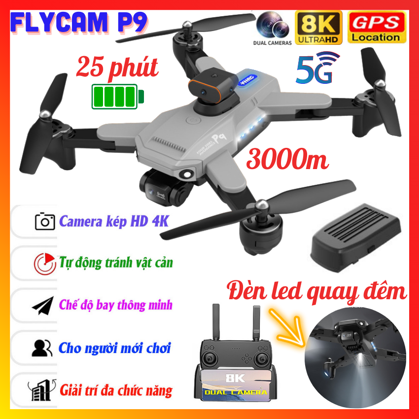Flycam Điều Khiển Từ Xa P9 PRO MAX, Fly cam mini giá rẻ