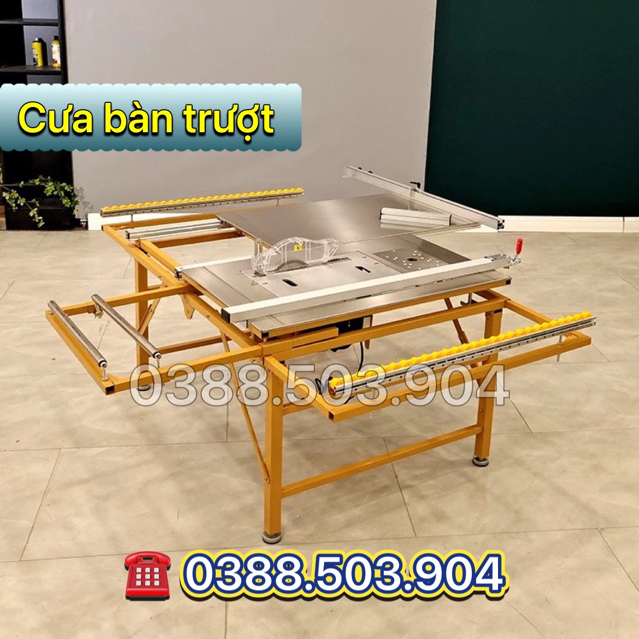 Cưa bàn trượt mini 2 lưỡi, có gắn máy hút bụi