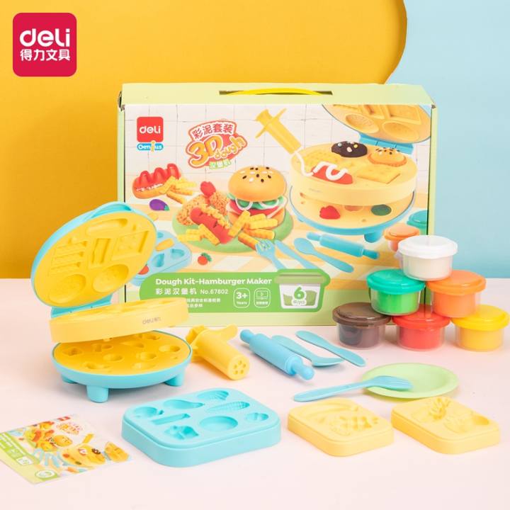Bộ đồ chơi Đất nặn Deli - Máy làm Mì, Hamburger kèm dụng cụ và khuân - Màu tự nhiên, an toàn, không dính tay cho bé - Hình ảnh 7