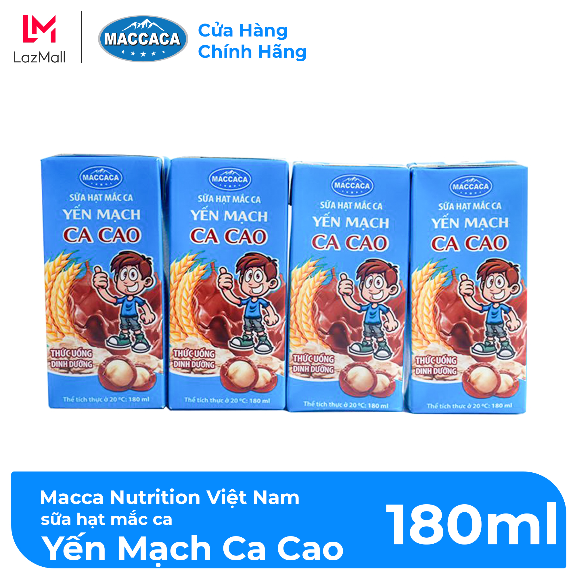 Maccaca - Lốc 4 hộp Sữa hạt Mắc Ca Yến Mạch Ca Cao