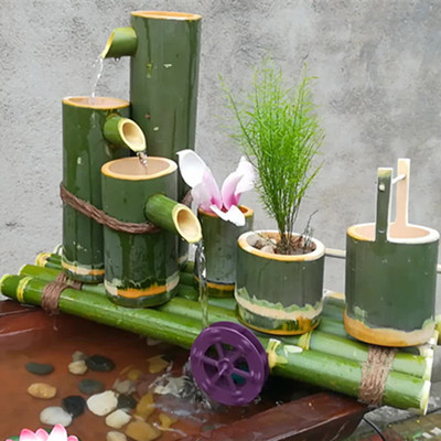 thác nước tiểu cảnh bằng tre