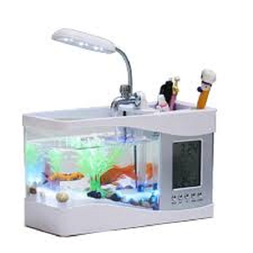 Bể cá mini kiêm đồng hồ để bàn (đen)