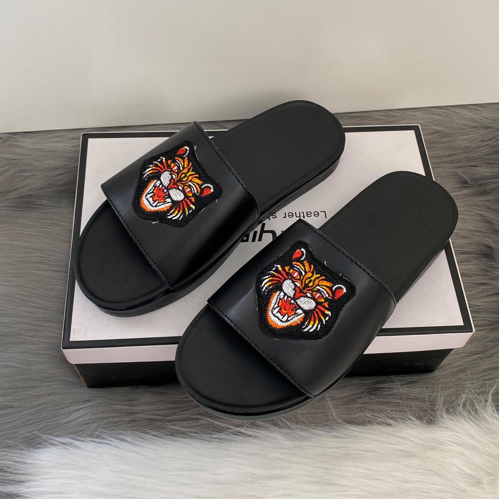 Dép lê da đế hộp hổ mèo nam