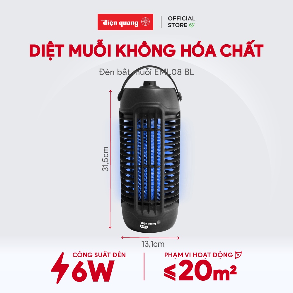 Đèn bắt muỗi điện quang đq eml08 bl - diệt muỗi tự động theo 360 độ, công suất 6w, phạm vi hoạt động dưới 20m2