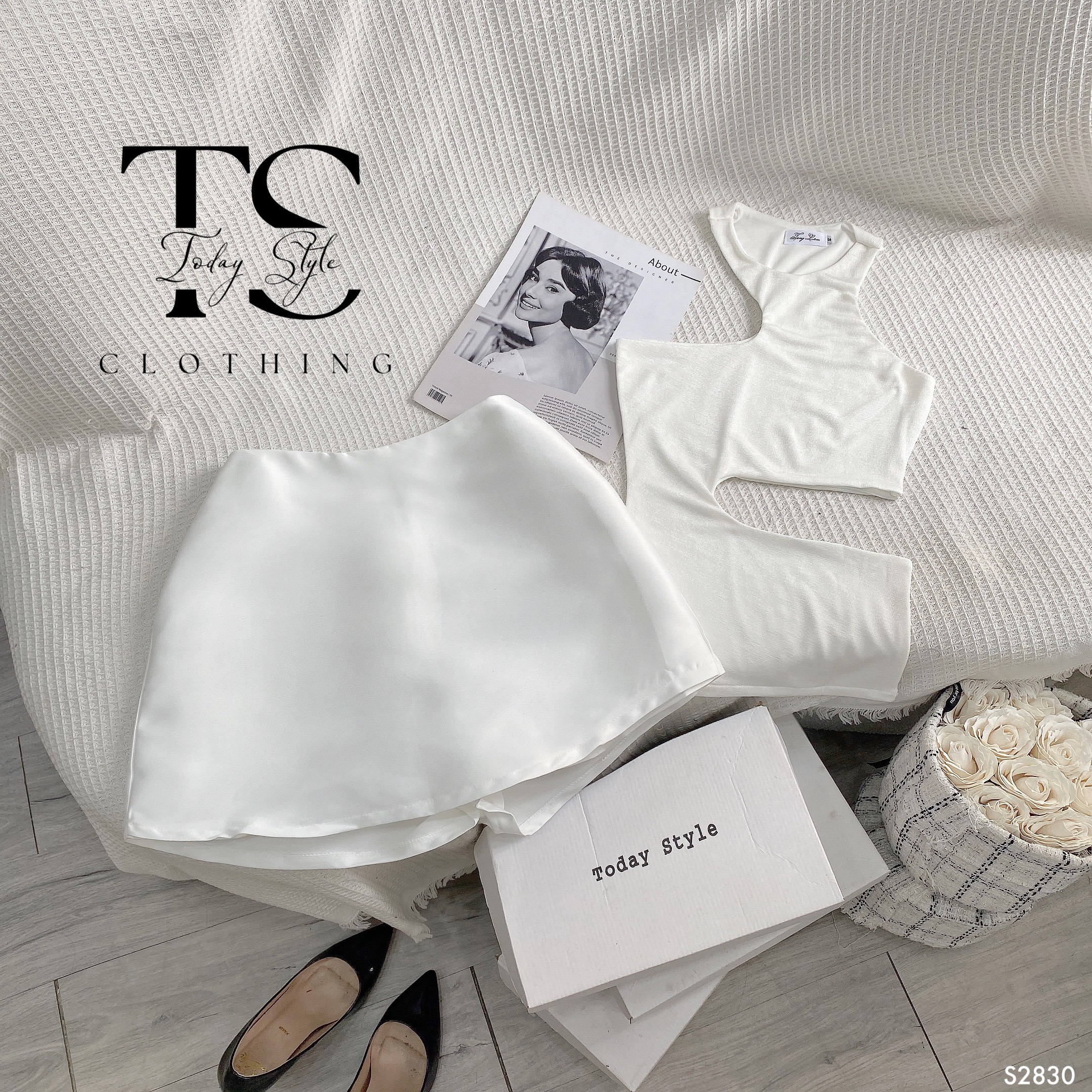 Set áo hở eo chân váy chữ a today style s2830 sang trọng