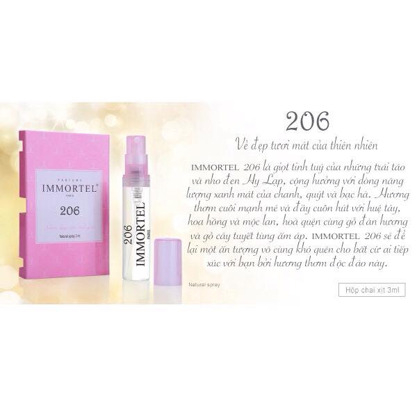 Nước hoa nữ IMMORTEL 206 Chai xịt 3ml Eau De Parfum