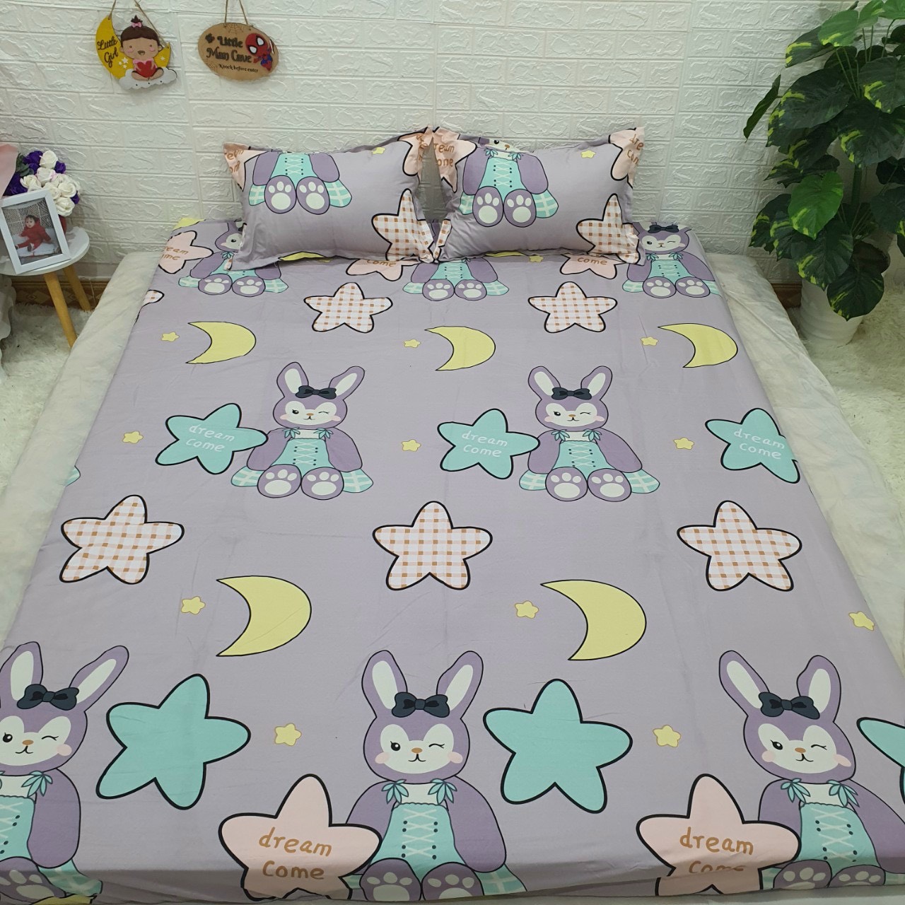 Bộ Chăn Ga Gối Cotton Poly - Thỏ Tím ( 3 Món , 4 Món , 5 Món ) Tiệm Nhà Cá