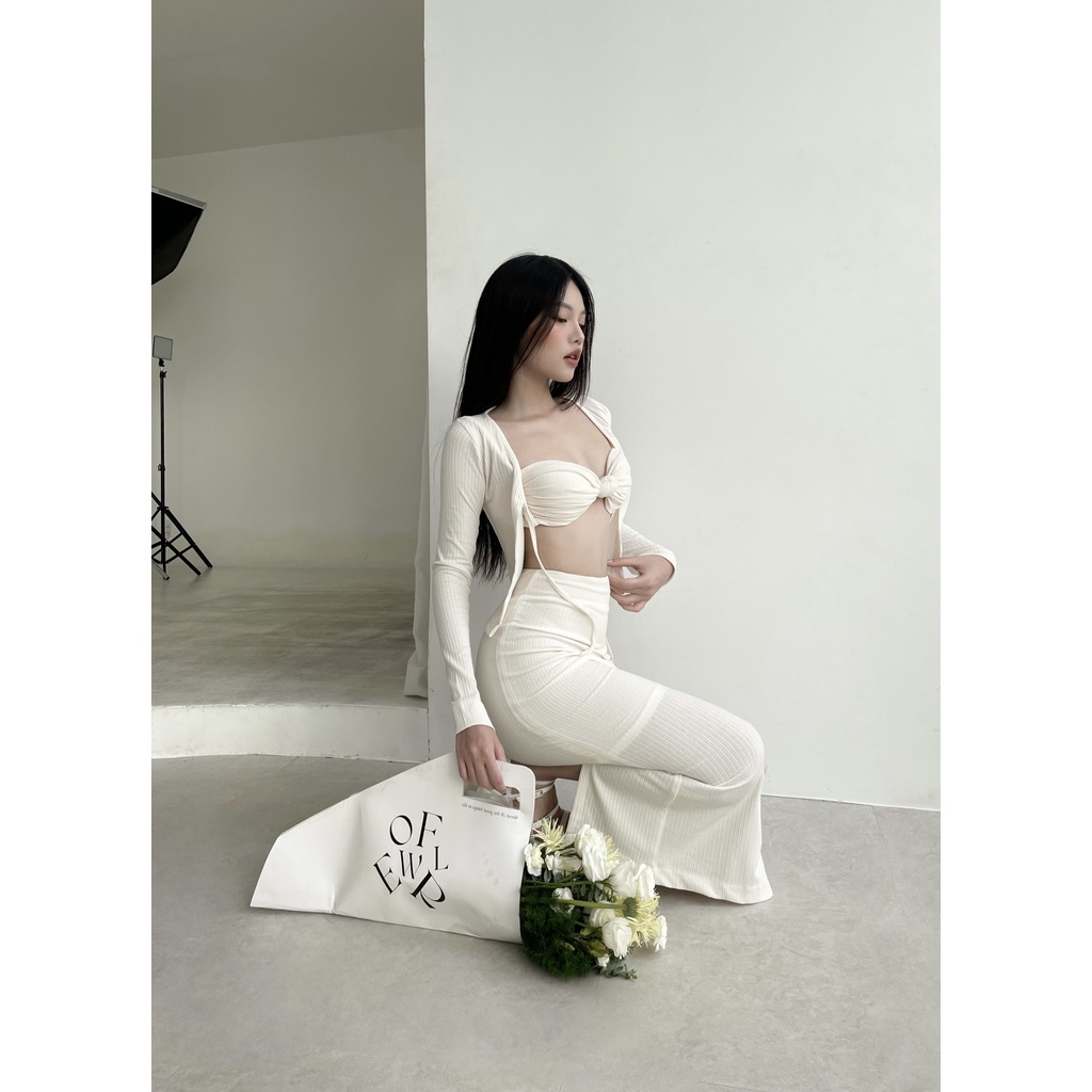 Set áo cúp, cardigan và váy midi CHOUX SET- Tipblu