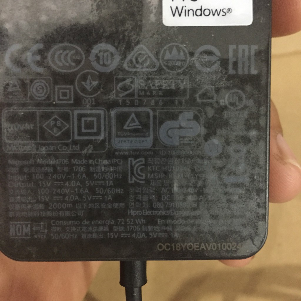 SẠC SURFACE PRO 4 5 6 7 15V-4A (65W) (SẠC ZIN) - mã sạc 1706