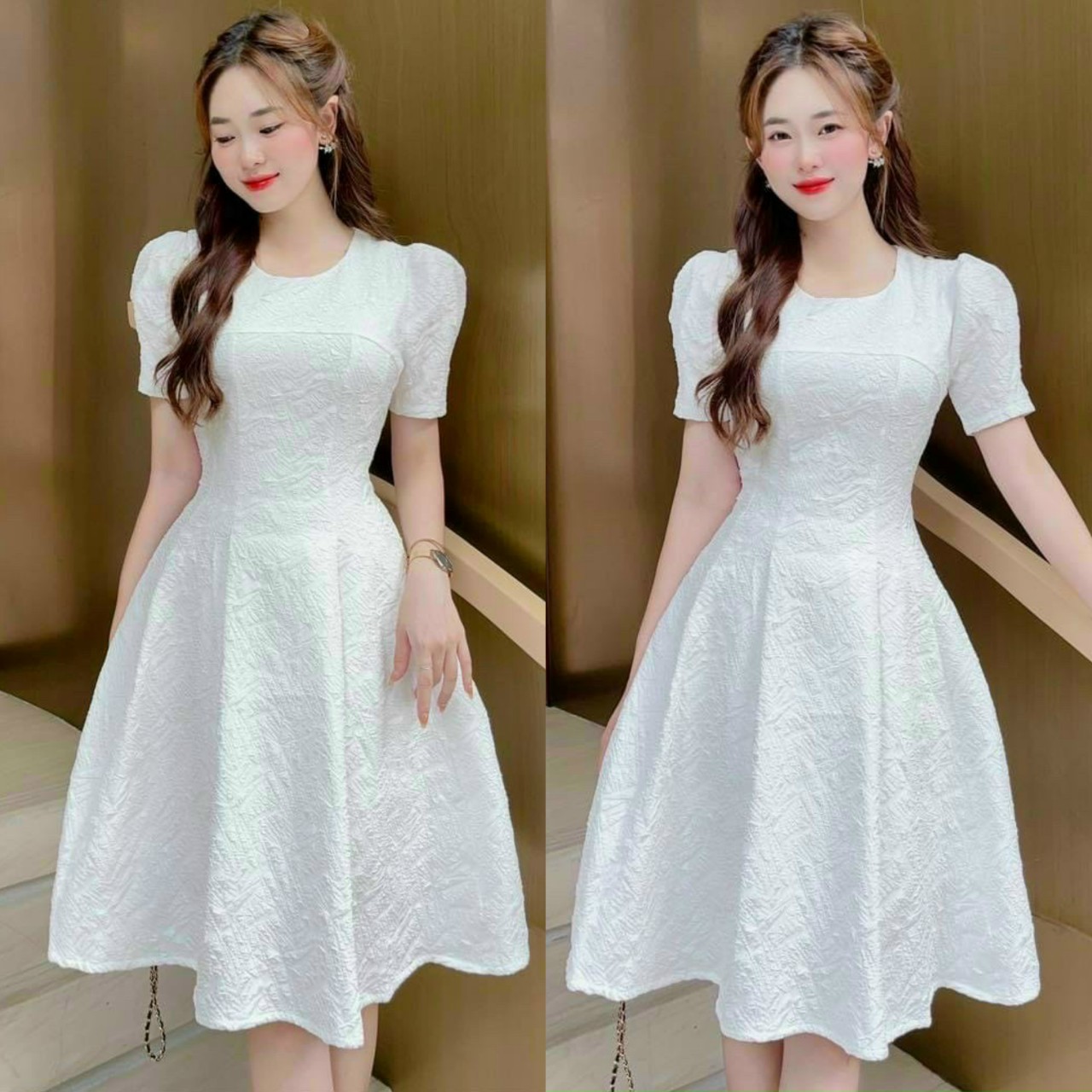 Đầm xòe tiểu thư gấm tay phồng cực kì sang chảnh , đi chơi , đi tiệc đ1105004