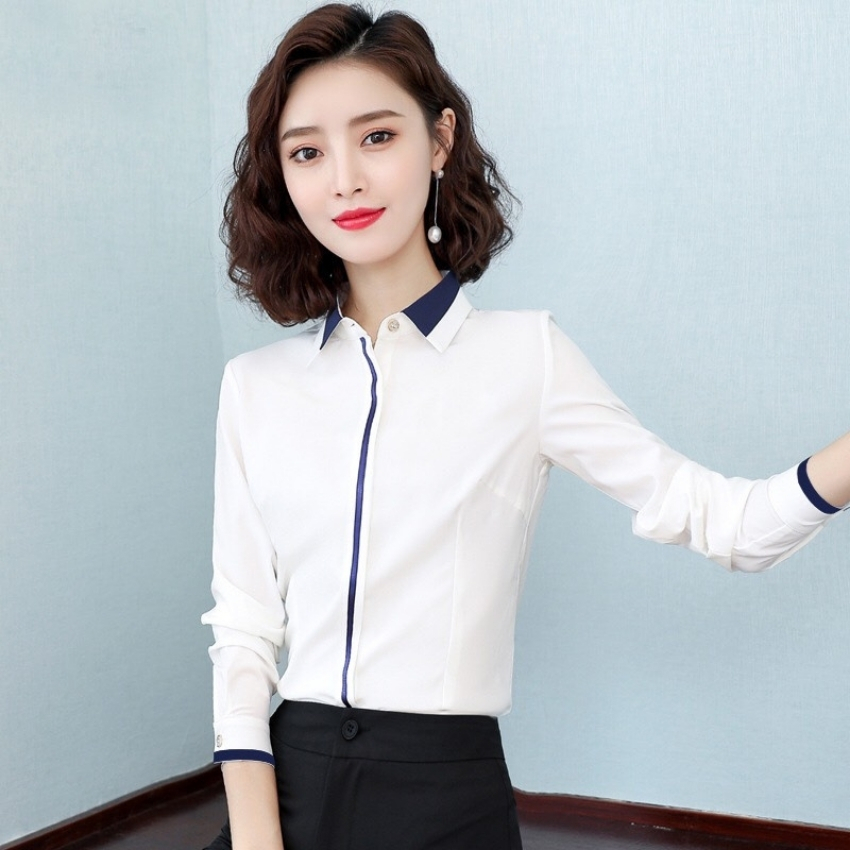 Áo sơ mi nữ công sở dài tay phối viền xanh cổ tay áo VCT000 thời trang PONIVALAZA sang trọng Chất liệu cao cấp không nhăn không xù không phai màu