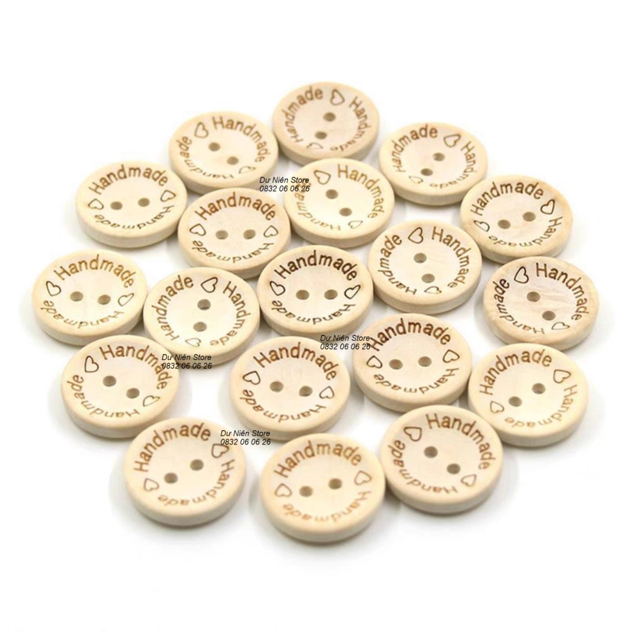Nút Gỗ 15mm Khắc Handmade Trang Trí Gói 20, 50 Nút.