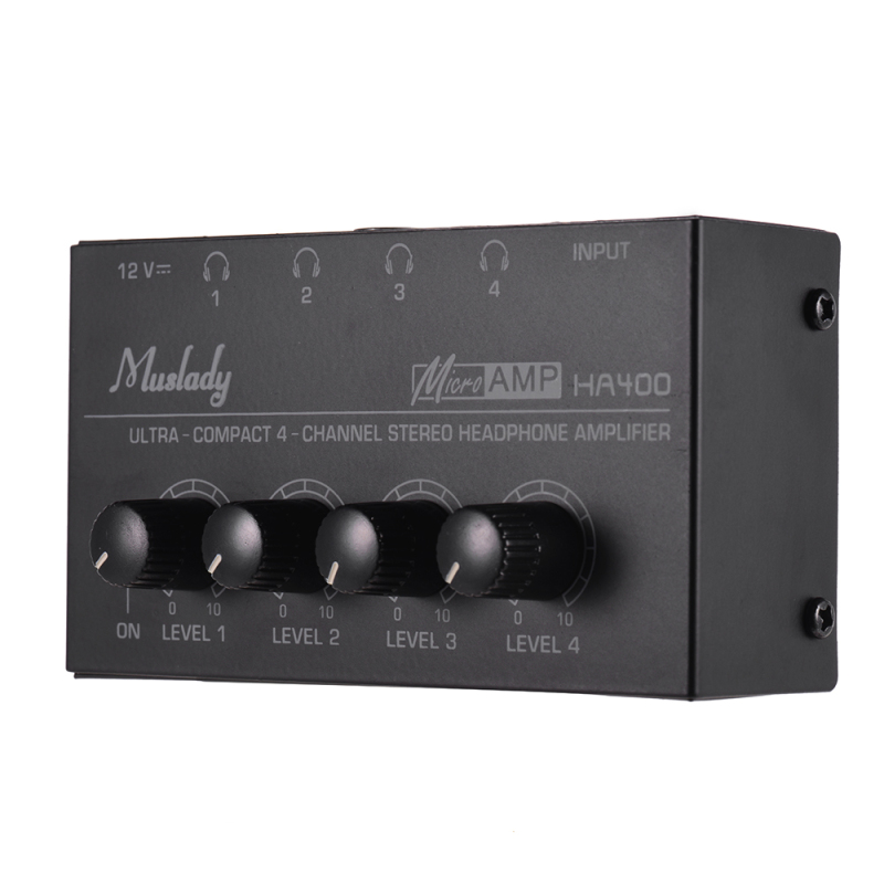 SENT Muslady HA400 Ultra-compact 4 Channels Mini Audio Stereo Headphone Amplifier with Power Adapter