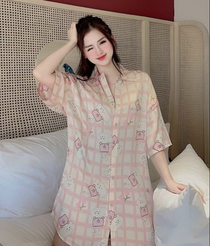 [HCM]Đầm ngủ lụa satin kiểu sơmi form suông freesize 40-65kg (nhiều mẫu cute)